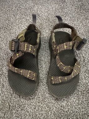 Chaco Kids Brown Sandals with Yellow Patterned Straps